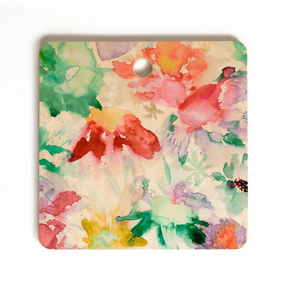 Society6 Ninola Design Spring Memories Floral Painting Square Cutting Board, 11.5" x 11.5"