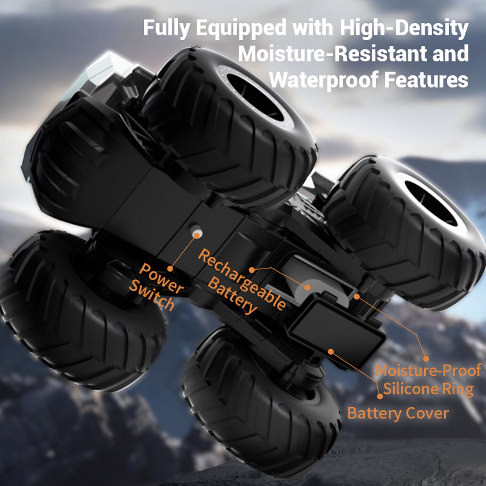 Amphibious Remote Control Car, 4WD Off-Road RC Truck with Dual Batteries, 2.4GHz Waterproof All Terrain RC Vehicle with LED Lights