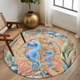 thumbnail image 2 of Round Rugs 6Ft, Seahorse Coastal Round Area Rug Washable Indoor Throw Carpet, Summer Nautical Starfish Coral Brown Anchor Soft Non Slip Circle Rug for Office Cabinet Home Decor Aesthetic, 2 of 8