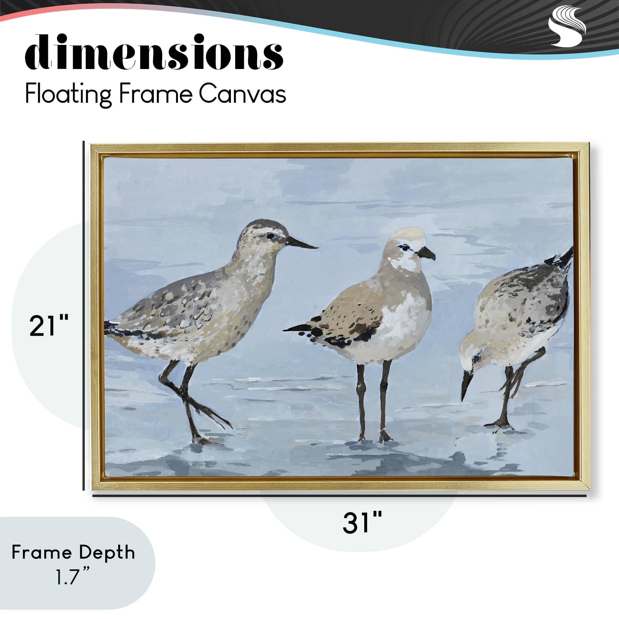 Stupell Industries Sandpipers Beach Coastal Scene Gold Framed Floater Canvas Wall Art, design by Lorenzo Collective