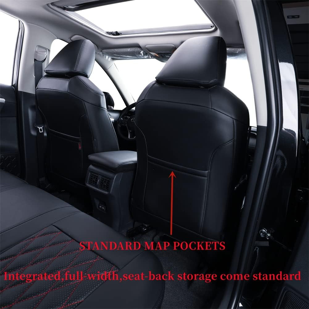 Coverdream Custom Fit Corolla Seat Covers for Toyota L,LE,LE Eco Plus,LE Plus 2014-2019 Breathable Auto Seat Covers(Black with Red Line,Full Set)