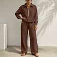 thumbnail image 7 of SZJXBUY Woman Sweat Suits 2 Piece Set Fall Fashion Loose Fit Lounge Set with Pockets Collared Half Zip Long Sleeve Top Wide Leg Pant Outfits Brown,M, 7 of 7