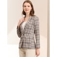 thumbnail image 4 of Blazers para mujer Chaqueta tipo blazer a cuadros con solapa con muesca Boyfriend Albaricoque claro blanco L, 4 of 6
