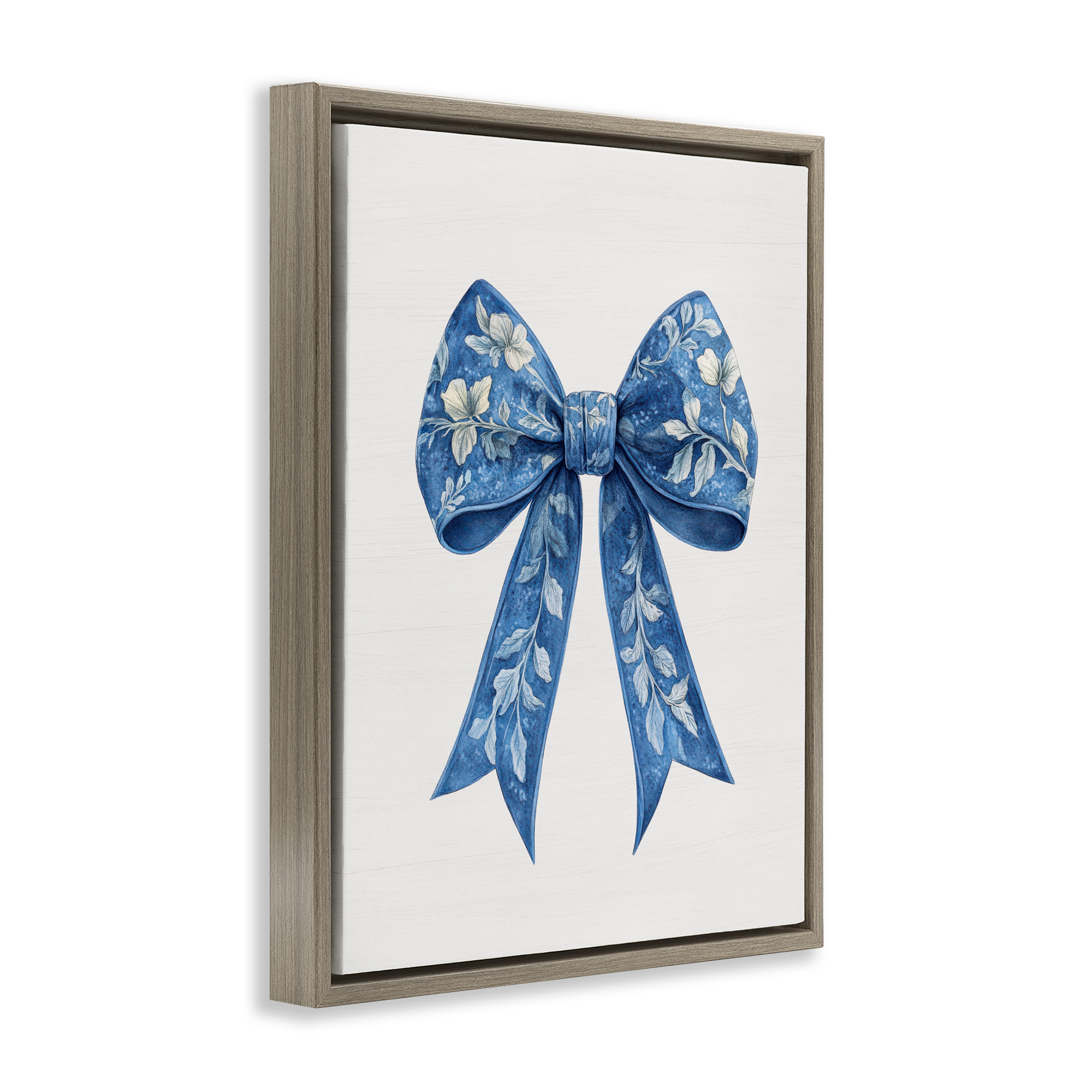 Intricate Florals Ribbon Brown Framed Floater Canvas Wall Art, design by Lettered and Lined