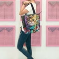 thumbnail image 6 of Zipper canvas bag large capacity large size practical handbag durable Canvas with leather material Christmas Decoration Lovely Kitten, 6 of 7