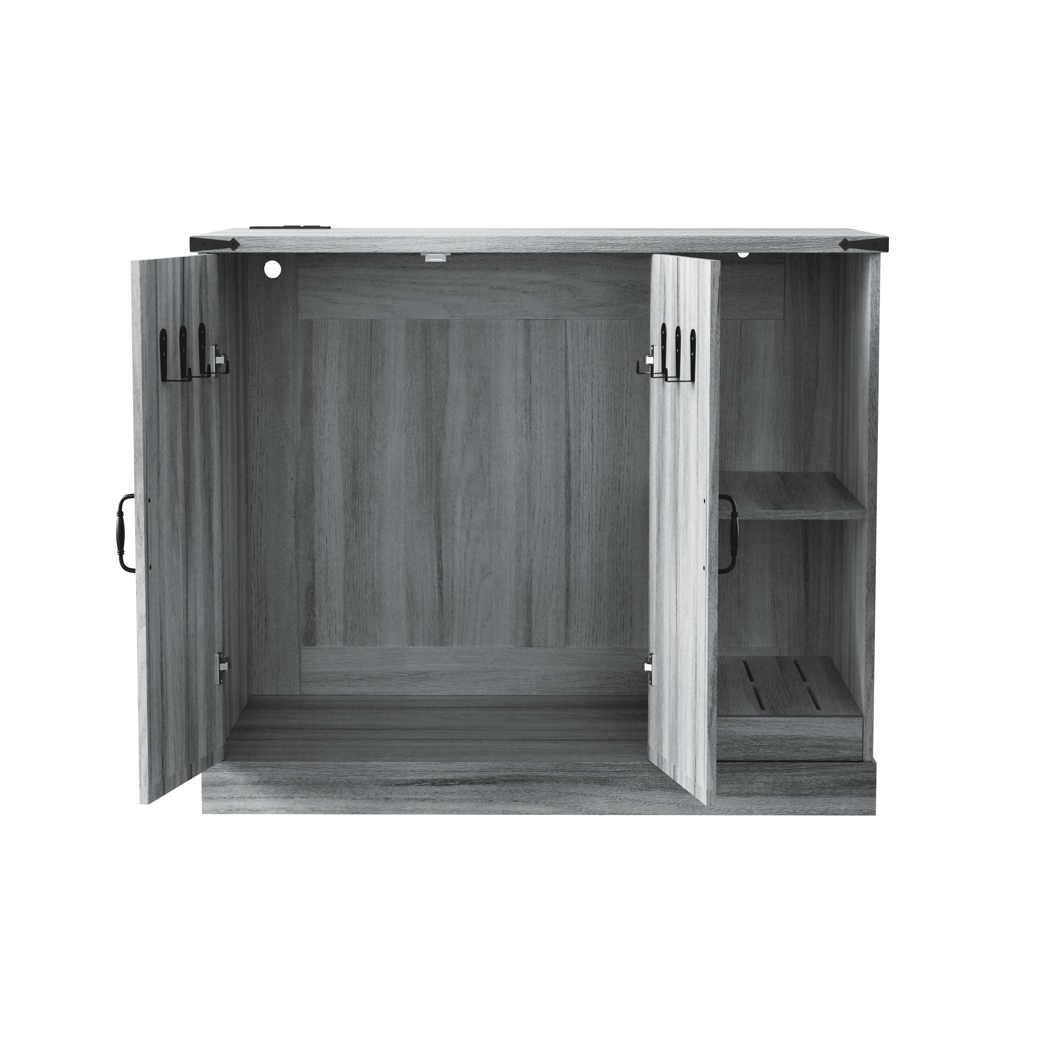 Daheat Cat Litter Box Cabinet with Power Outlet, Modern Litter Box Furniture for Large Automatic Litter Boxes, Hidden Litter Box Enclosure with Litter Catcher, Adjustable Storage Shelves, Gray