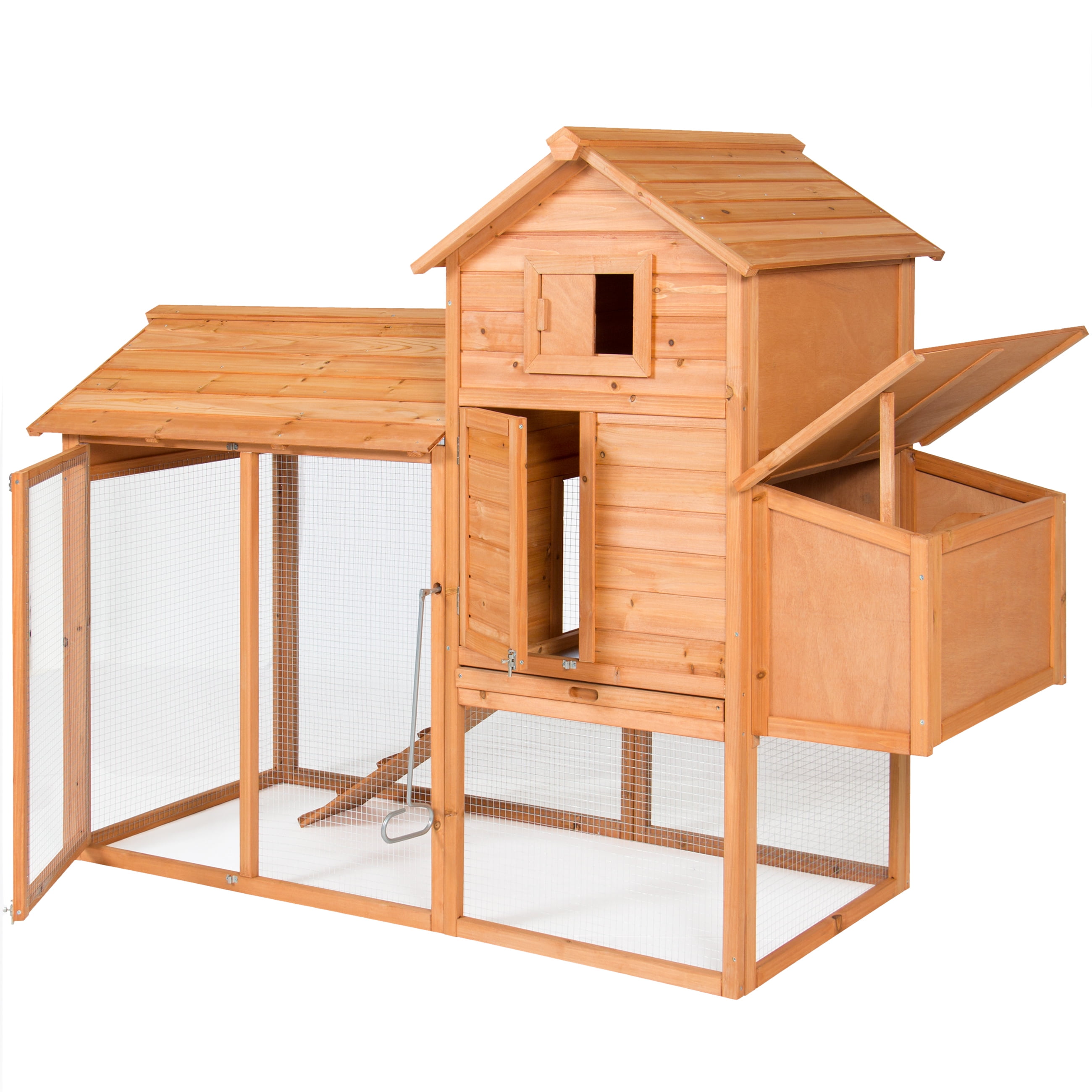 Best Choice Products 80in Outdoor Wooden Chicken Coop Hen House Poultry Cage W Wire Fence For 4 Birds Farm Brown