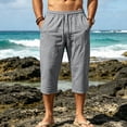 thumbnail image 6 of Mens Linen Capri Pants Loose Lightweight Below Knee 3/4 Pants Drawstring Gym Workout Long Shorts Travel Beach Pant, 2XL, 6 of 8