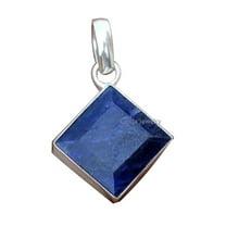 Solid 925 Sterling Silver Pendant For Women Men, Genuine Blue Sapphire Square Gemstone Unique Handcrafted September Birthstone Pendant