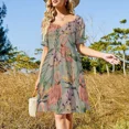 thumbnail image 2 of Vestido Vintage de verano sin mangas para mujer estampado Tropical de orquídeas y flamencos, 2 of 6