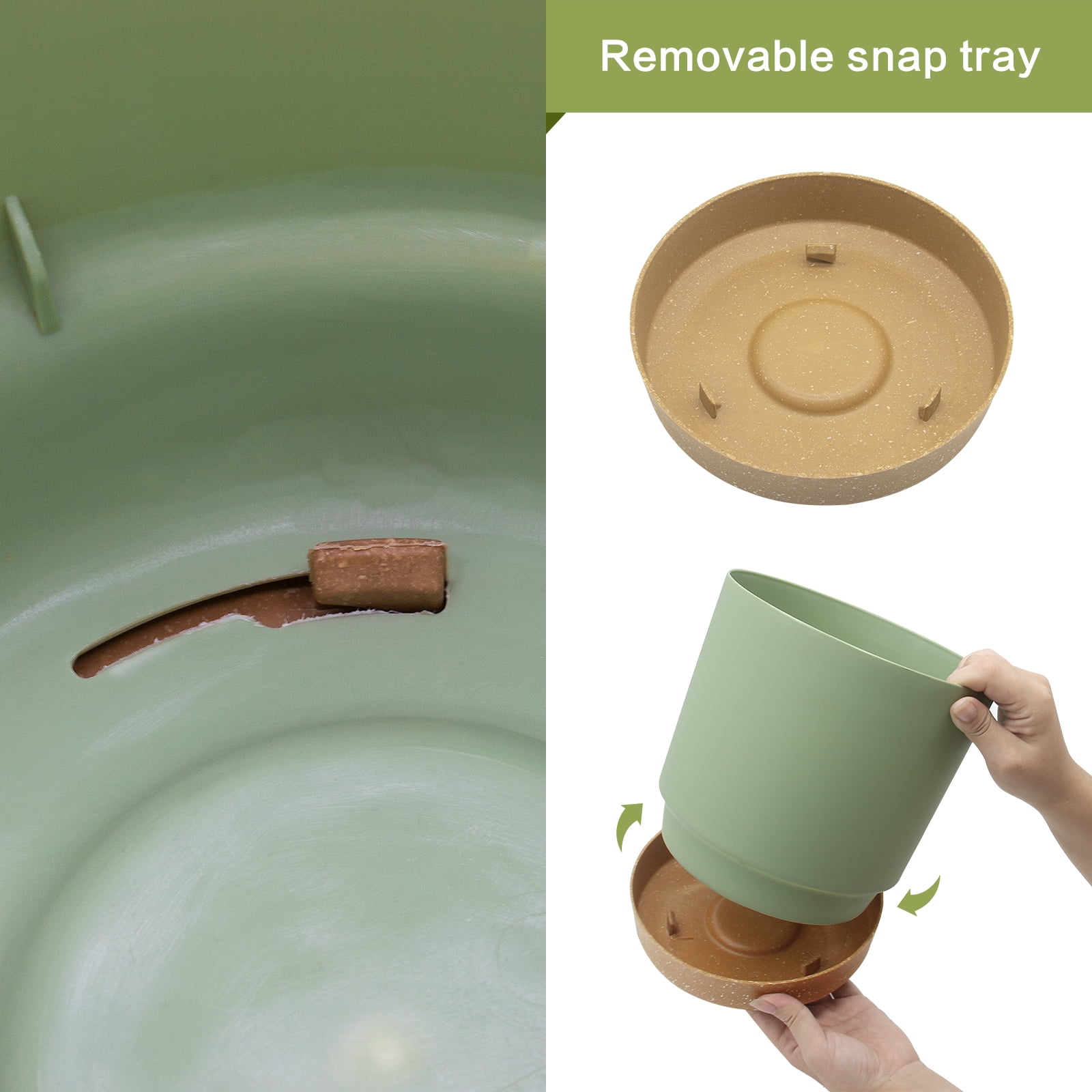 QCQHDU 2 Pack Plant Pot, Green Plastic Indoor Planter With Drainage Holes And Removable Base
