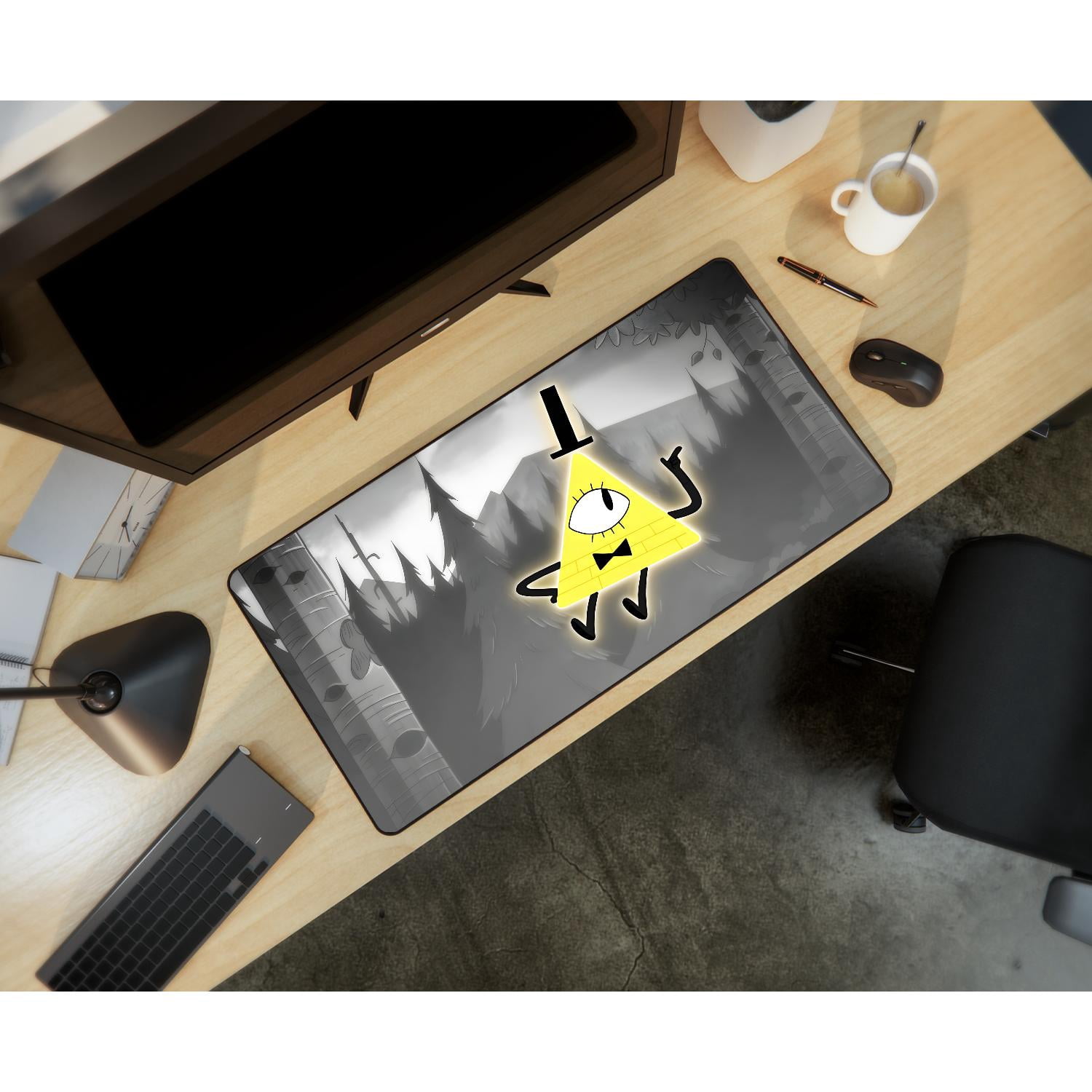 Bill Cipher Gaming Mouse Pad, Extended Desk Mat with Gravity Falls-Inspired Design, Anti-Slip Rubber Base