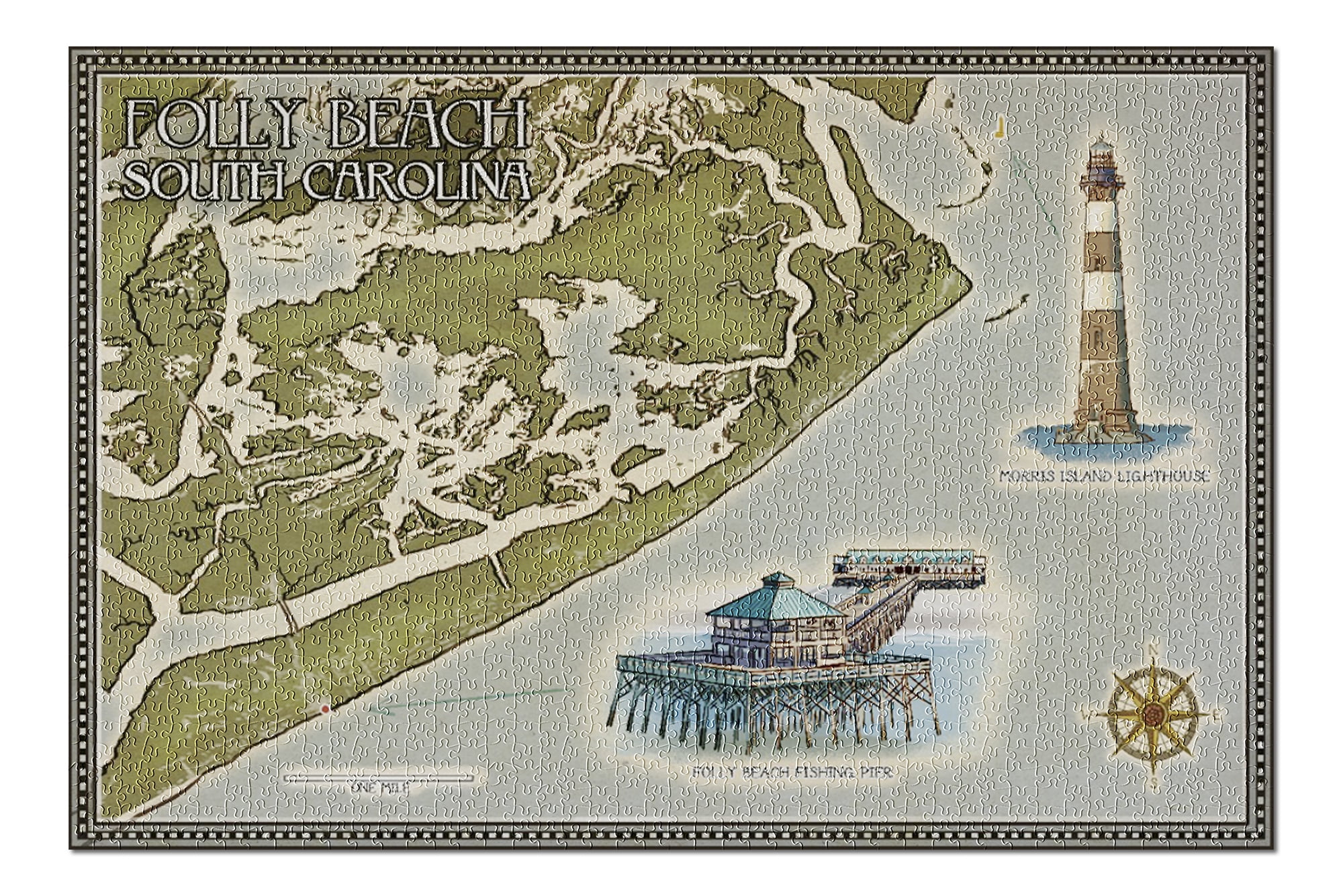 South Carolina Folly Beach Map (20x30 Premium 1000 Piece Jigsaw