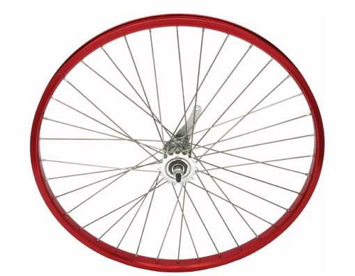 NEW 26" X 2.125 ALLOY FRONT OR COASTER WHEEL 36 SPOKE 12G 3/8 AXLE IN RED. 
