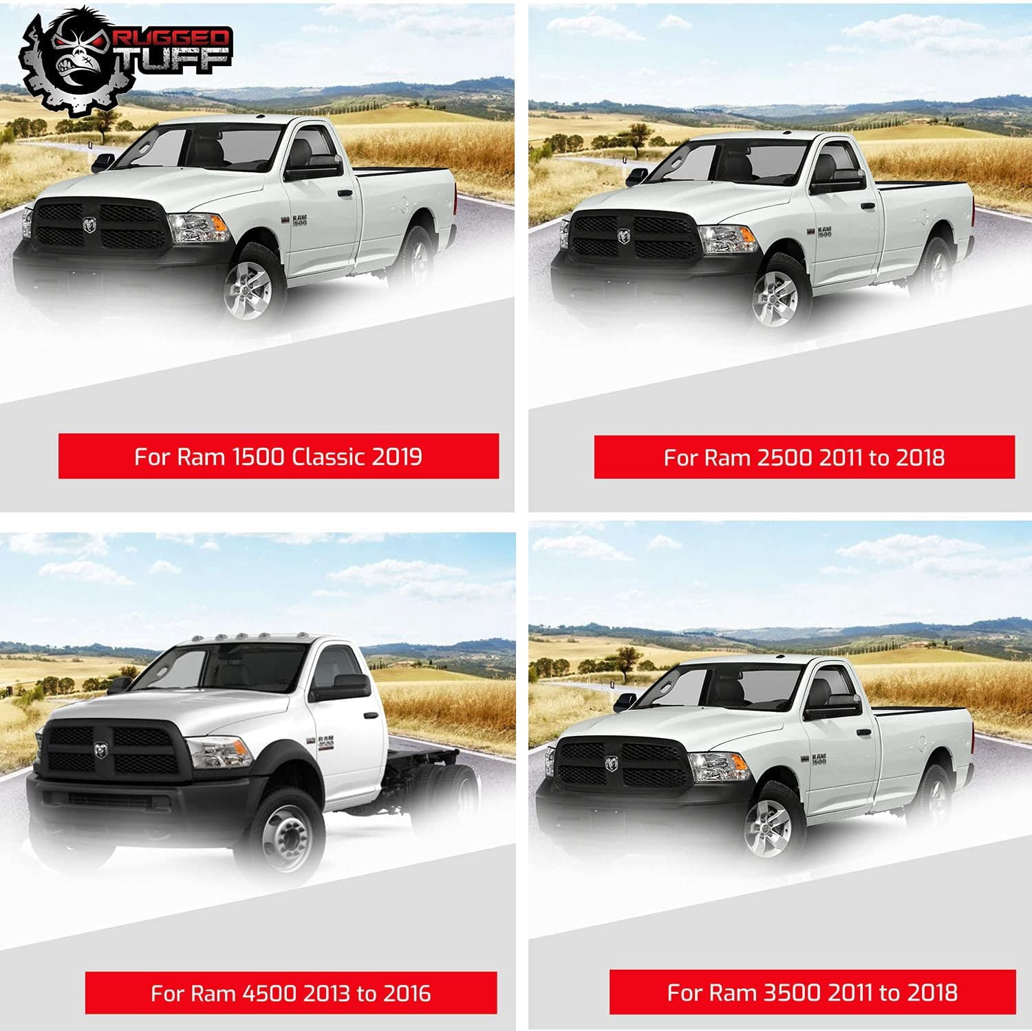 Rugged TUFF Driver Side Mirror Glass Replacement for 2009-2019 Dodge RAM 1500, 2500, 3500 (Non-Heated)