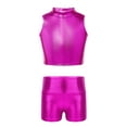 thumbnail image 2 of iiniim Kids Girls Sparkly Dance Shiny Crop Tank Tops with Gym Shorts 2 Piece Dancewear Rose Red 8, 2 of 5