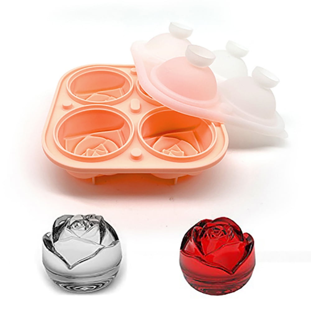 Rose Ice Molds,Ice Cube Trays, Make 4 Giant Cute Flower Shape Ice