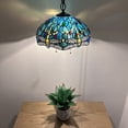 thumbnail image 4 of Tiffany Pendant Lights Plug In Green Blue Stained Glass Dragonfly LED Bulb Included for Dining Room Hotel Restaurant Cafe 16"W*16"D*75"H, 4 of 7