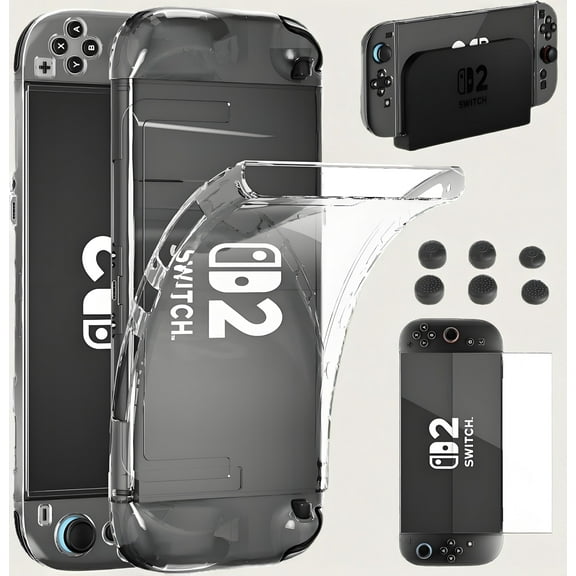 HEYSTOP Dockable Case for Nintendo Switch 2， Protective Cover Case with Tempered Glass Screen Protector & Thumb Stick Caps – Full Protection