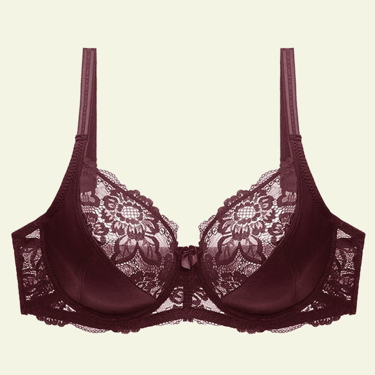 Women's Sexy Lace Embroidered Bras Full Coverage Unlined Underwire Plus  Size Bra 48D