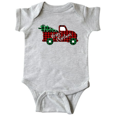 

Inktastic Merry Christmas Red Buffalo Plaid Truck with Tree Gift Baby Boy or Baby Girl Bodysuit