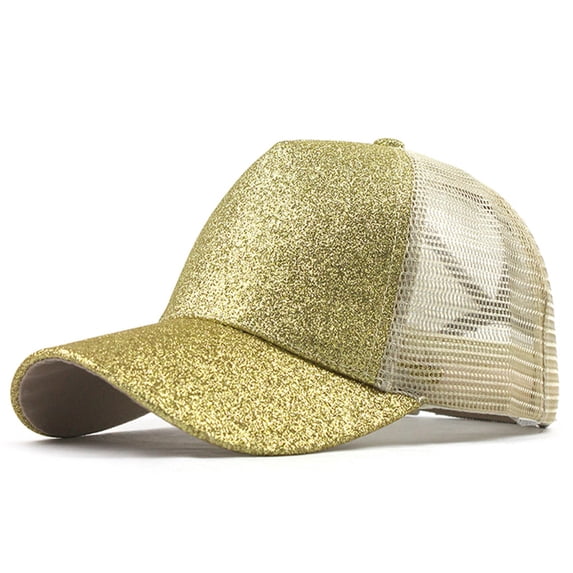 Baseball Caps Trucker Ponytail Hat with Glitter Messy Bun Uni Visor for Sports and Everyday Wear Title Beige