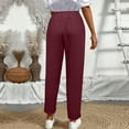 thumbnail image 5 of Womens Drawstring Linen Pants Ankle Length Straight Leg Elastic Waist High Waisted Gauze Pants Spring Maternity Gauchos Pants Wine XXL, 5 of 6