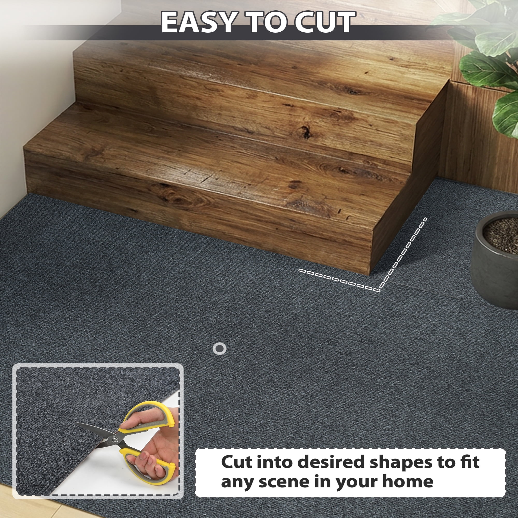 OVYEOFR 3ft x 10ft Non-Slip Runner Rug – Heavy Duty Rubber Backing, Indoor Outdoor Utility Mat for High-Traffic Areas Entryway, Kitchen, Corridor, Grey