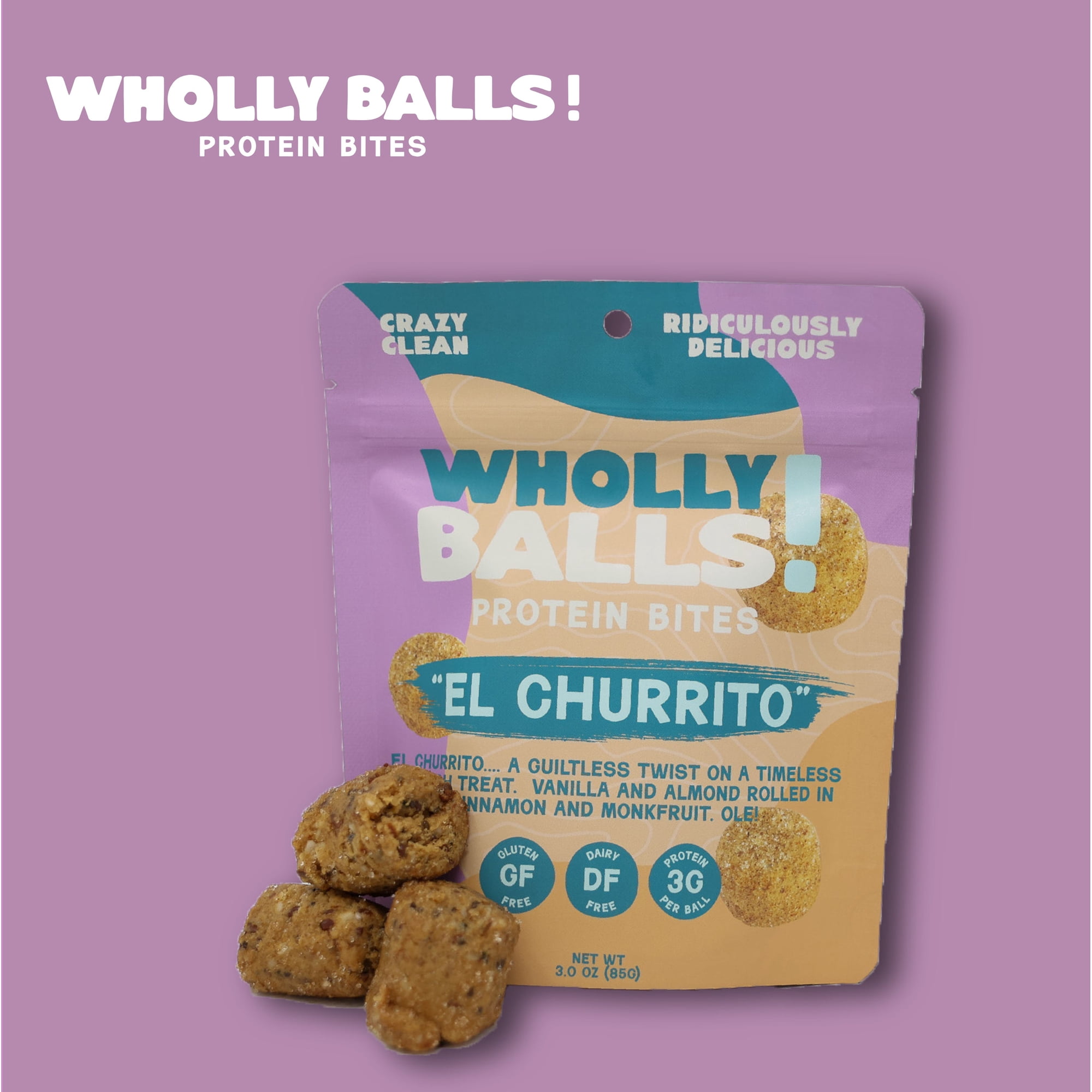Wholly Balls Protein Bites - Healthy Plant-Based Snack | High Protein, Low Sugar, Gluten-Free Energy Balls (Pack of 6, El Churrito)
