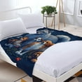 thumbnail image 3 of Durable Soft & Warm Flannel Blanket - Cozy Design with Whimsical Dogs & Wolf on Dark Blue Background Perfect for Sofa Travel & Bed, 3 of 7