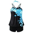 thumbnail image 4 of Niuer Women Strappy Tankini Set Floral Print Swimsuits with Shorts 2 Piece Halter Neck Swimwear Lake Blue 5XL, 4 of 7