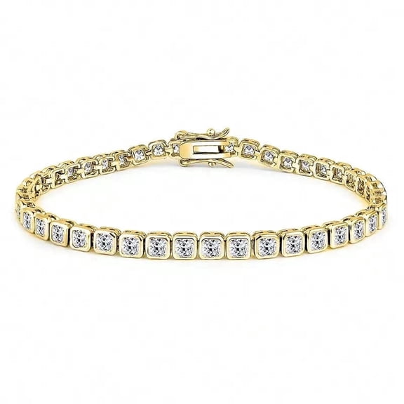 18k White Gold Plated Square-Cut Cubic Zirconia Tennis Bracelet – Elegant Jewelry for Women