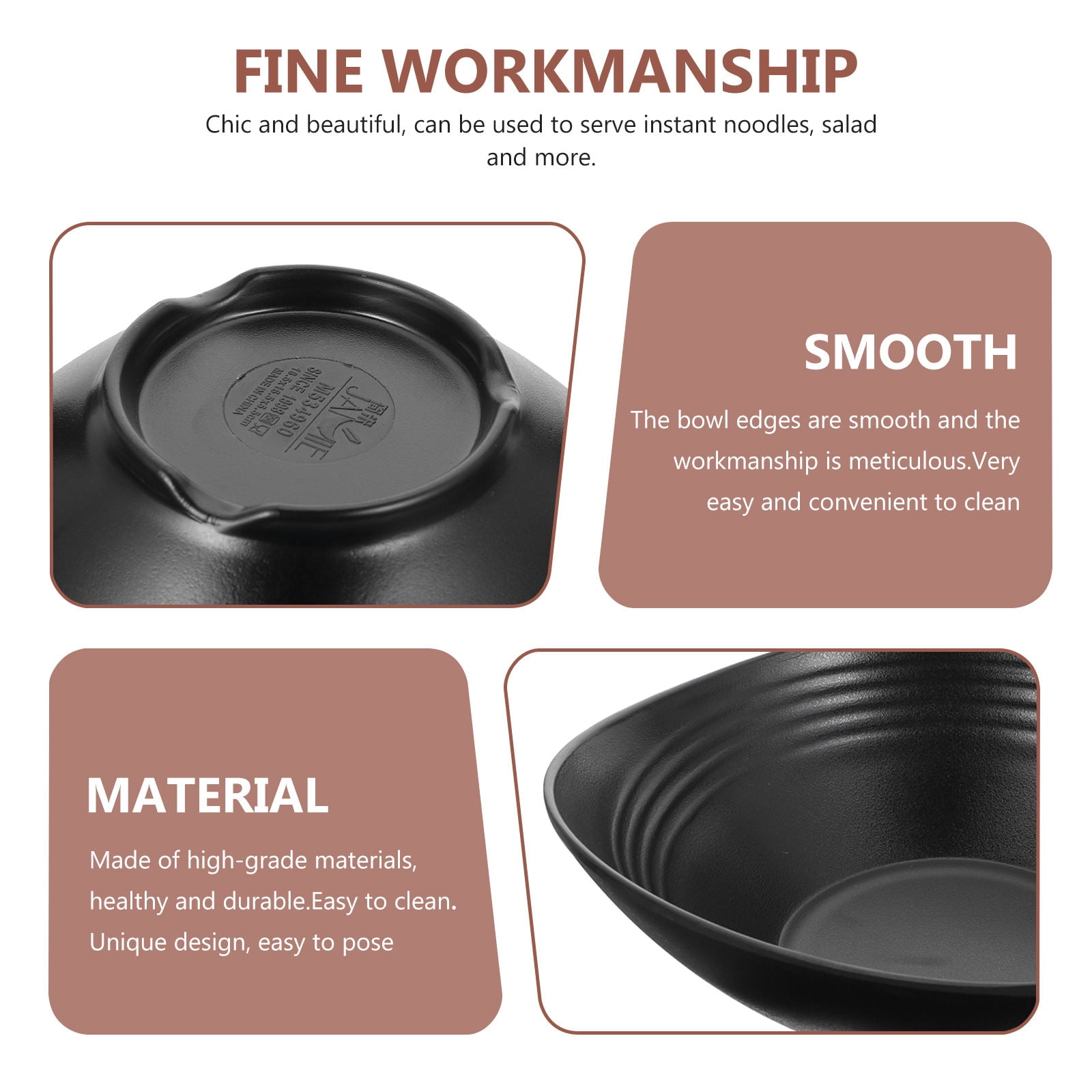 LABSERRON 4Pcs Black Japanese Style Soup Bowls Easy to Clean Multipurpose Tableware Set
