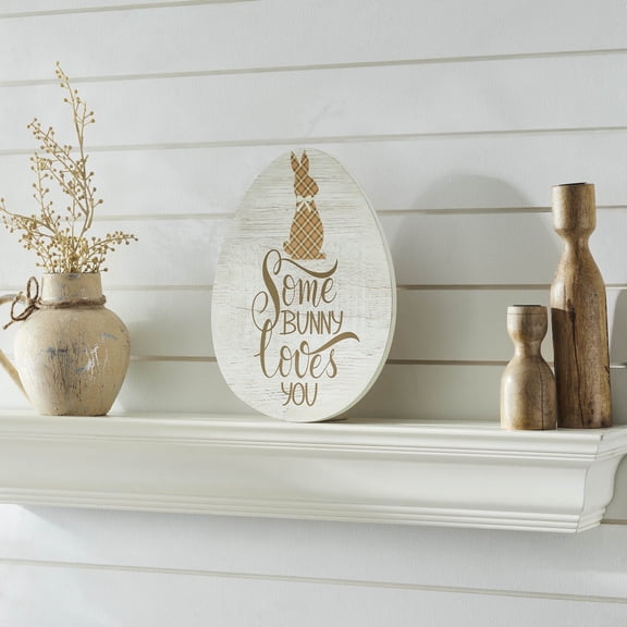 VHC Brands Bunny Hop Some Bunny Loves You Egg MDF Wall Sign 9x12, Easter Decor, Home Decorations for Wall or Door, Spring and Easter Hanging Decoration