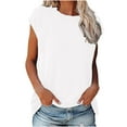 thumbnail image 2 of VANLOFE Summer T-Shirts White Women Tops Gift for Mother Women's Fashion Casual Solid O-Neck Loose Short Sleeve T-shirt Pullover Tops, 2 of 5