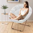 thumbnail image 4 of Monibloom Round Folding Faux Fur Saucer Chair w/ Removable Headrest, Comfy Moon Chair, Metal Frame, for Adults Indoor Use (White, Set of 2), 4 of 10