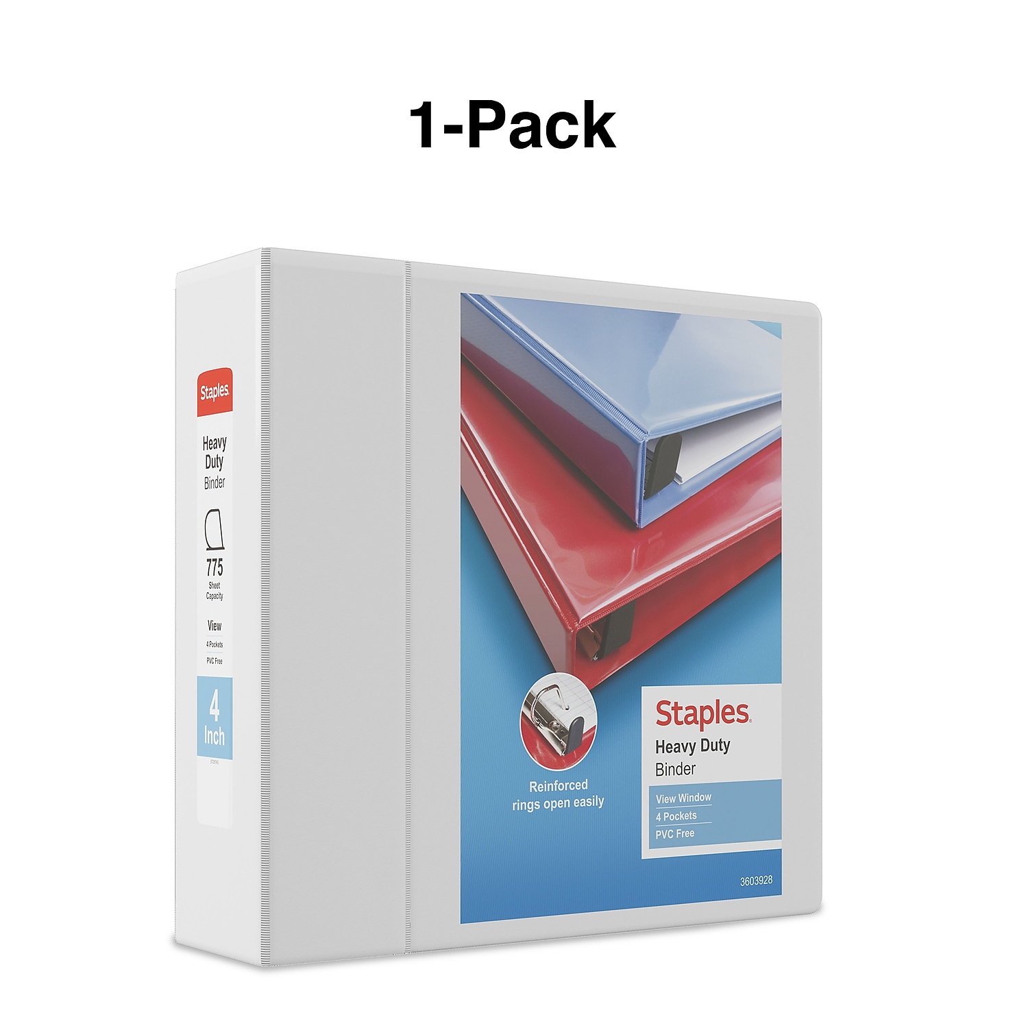 Staples Heavy Duty 4" 3-Ring View Binder White (24696) 82663
