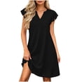 thumbnail image 4 of Dolkfu Black Summer&Fall Dresses for Women Refined 1/4 Sleeve V-Neck Mini A-Line Dresses Modern Solid Romance Relaxed Fit Dresses Black,L, 4 of 6