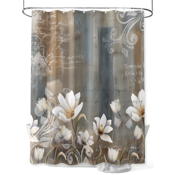 Brown Grey Floral Shower Curtain 72"W x 72"L Spring Summer Botanical Vintage Fabric Shower Curtains Set with Hooks Water Repellent Bathroom Curtains Machine Washable Bathroom Accessories