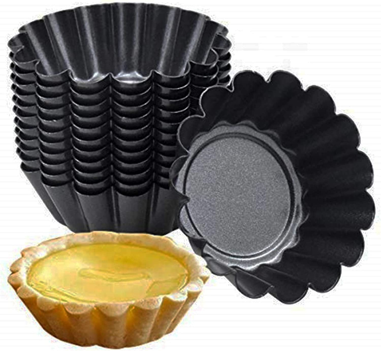 FOCCTS 12-Pack Mini Tart Pans - Carbon Steel Baking Cups, 2.6" Top Diameter, 0.9" Height - View #4