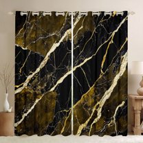 Homewish Marble Texture Blackout Curtains Set of 2 (52x84 Each),Fluid Stripe Aesthetic Window Curtains,Gold Yellow Black Curtains and Drapes For Boys Kids,Lightweight Room Decor