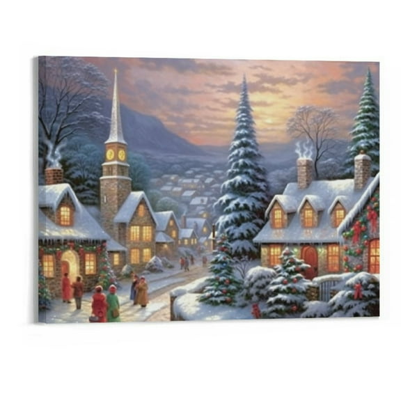 Large Christmas Wall Art-Christmas Canvas Painting, Christmas Snowman Framed Artwork for Home Wall Decor -20 x 16 Inches