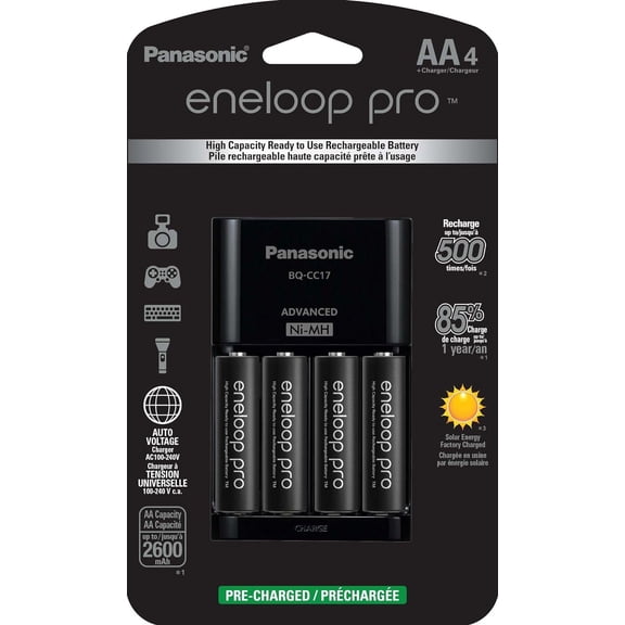 Panasonic K-KJ17KHCA4A Advanced Individual Cell Battery Charger Pack with 4 AA eneloop pro High Capacity Ni-MH Rechargeable Batteries,Black,4-Pack