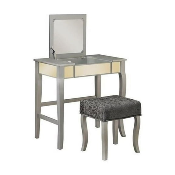 Pemberly Row Bedroom Vanity Set in Silver