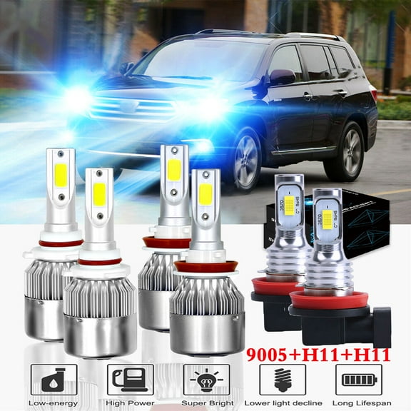 For 2014-2019 Toyota Highlander Headlights,9005 H11 LED High/Low Beam H11 Fog light 8000K Blue 6pcs