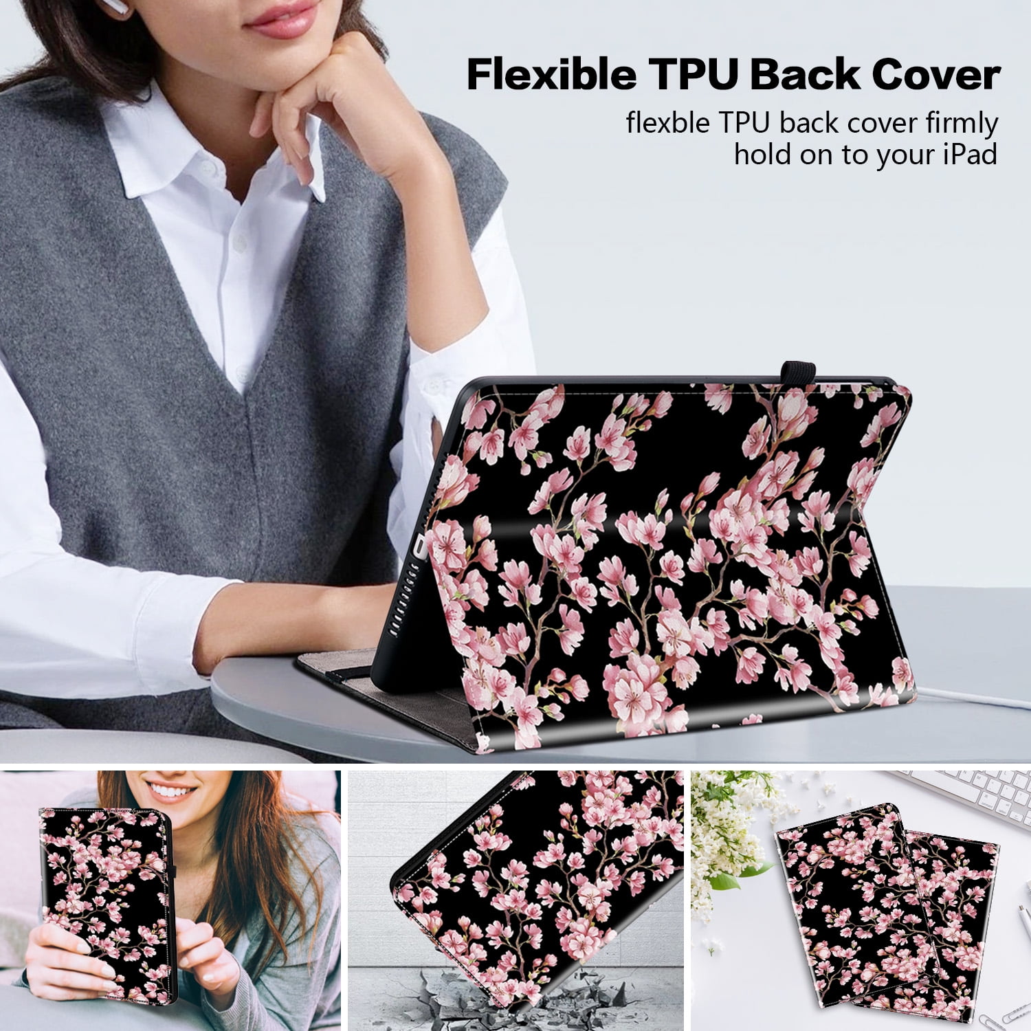 Allytechgroup Case for iPad (A16) 11th Generation 11 inch 2025 with Stand/Pencil Holder/Card Pockets/Magnetic Smart PU Leather Folio Stand Wallet shockproof Cover [Auto Wake/Sleep], Pink Plum Blossom