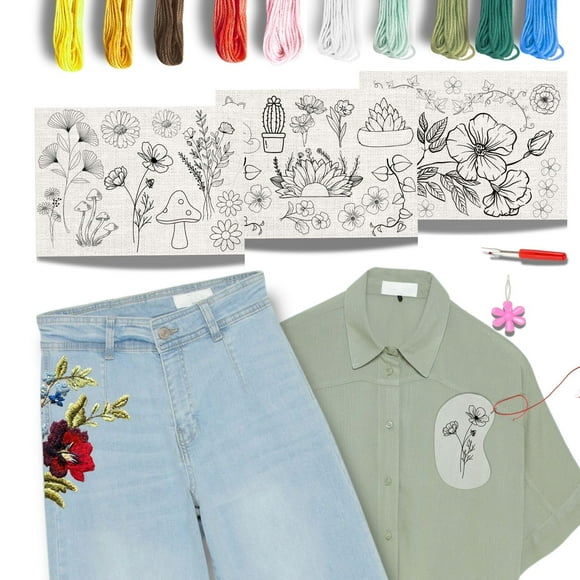 Easy Clothing Embroidery Kit - 34 Stick & Stitch Designs - Embroidery Kit for Clothes Starter Pack, Beginners All Inclusive Kit for Clothing Embroidery