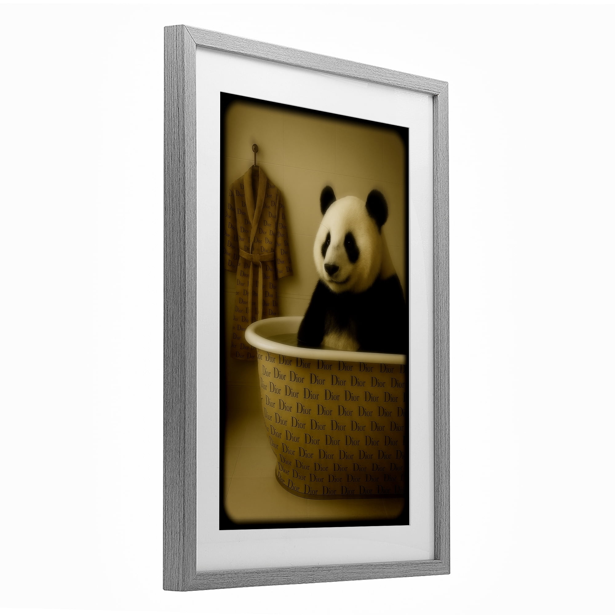 Stupell Industries Couture Panda in Luxury Tub Gray Framed Print Under Glass, design by Grotto Studios