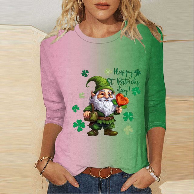 Meichang Hauts pour Femmes Manches 3/4 en Liquidation, T-Shirts de la Saint-Patrick Col Rond Chanceux Irlandais Graphiques Décontractés