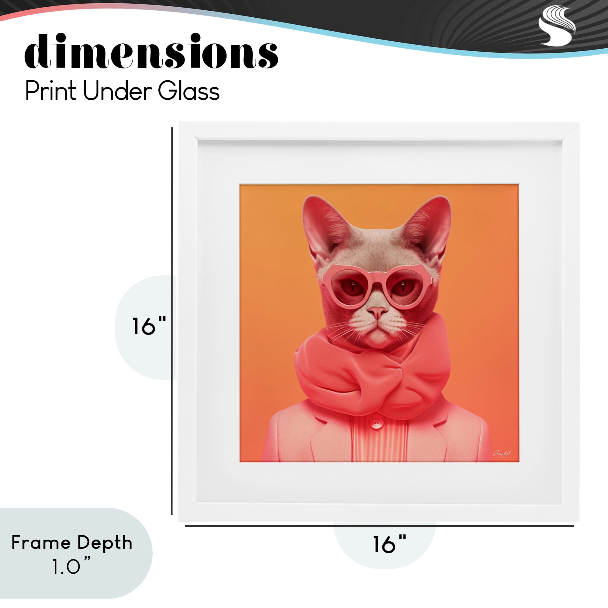 Stupell Industries Retro Glasses Cat on Orange White Framed Print Under Glass, design by Roozbeh